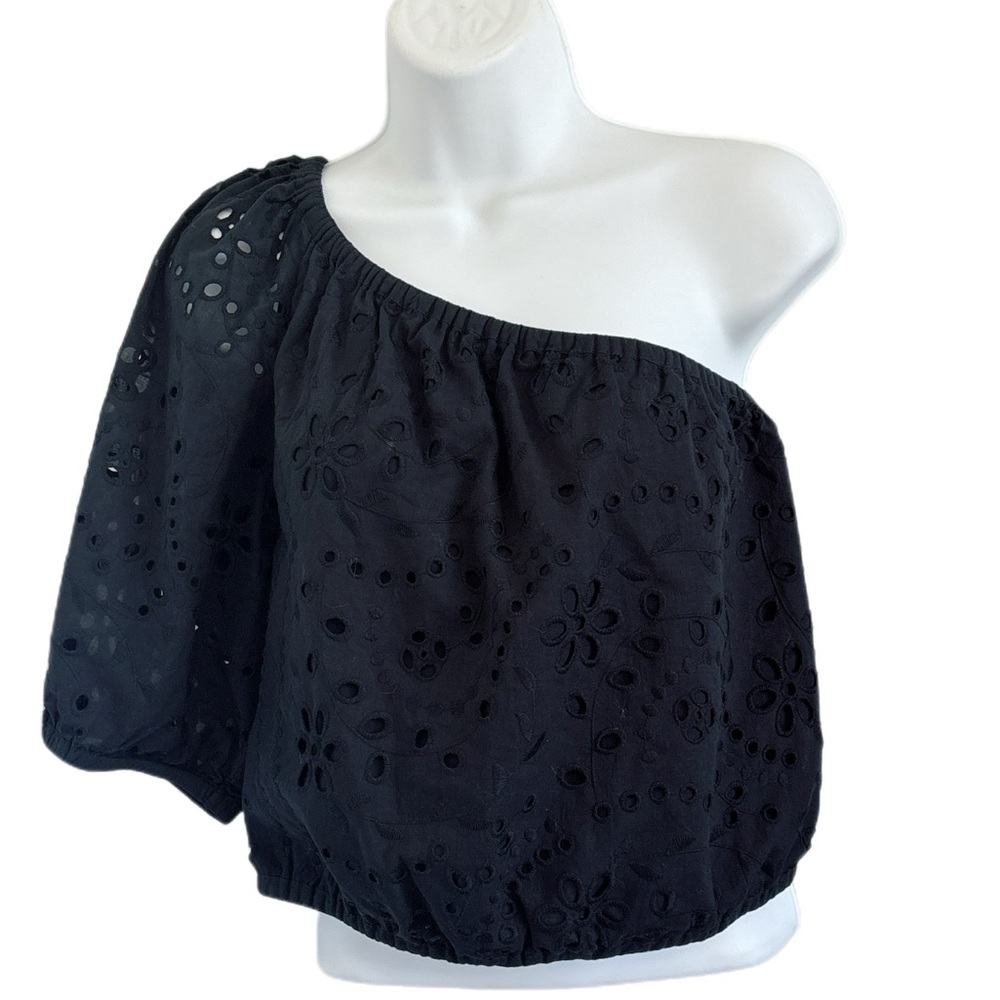 Banana Republic Black Eyelet One Shoulder Crop Top Size M